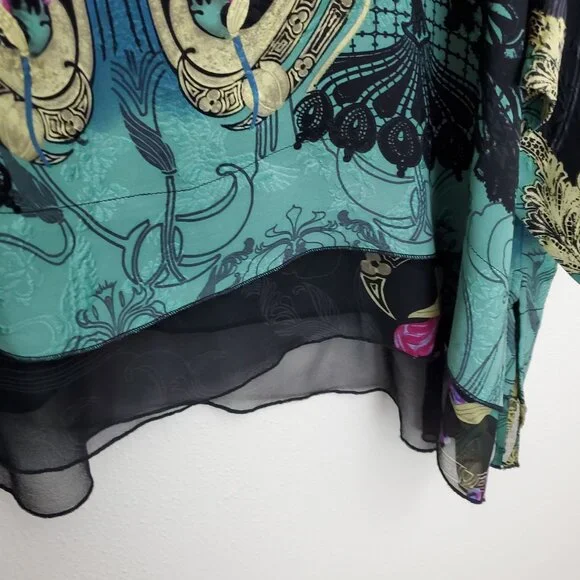 Citron dark spring printed silk blouse with matching scarf - Picture 4 of 10